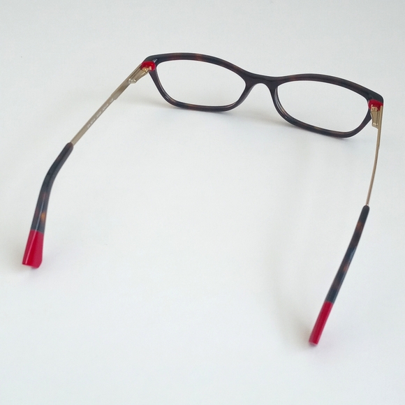 Emporio Armani Tortoise Shell Brown Trim Eye Glass Cat Frames Brass & Red Tips - Picture 6 of 16